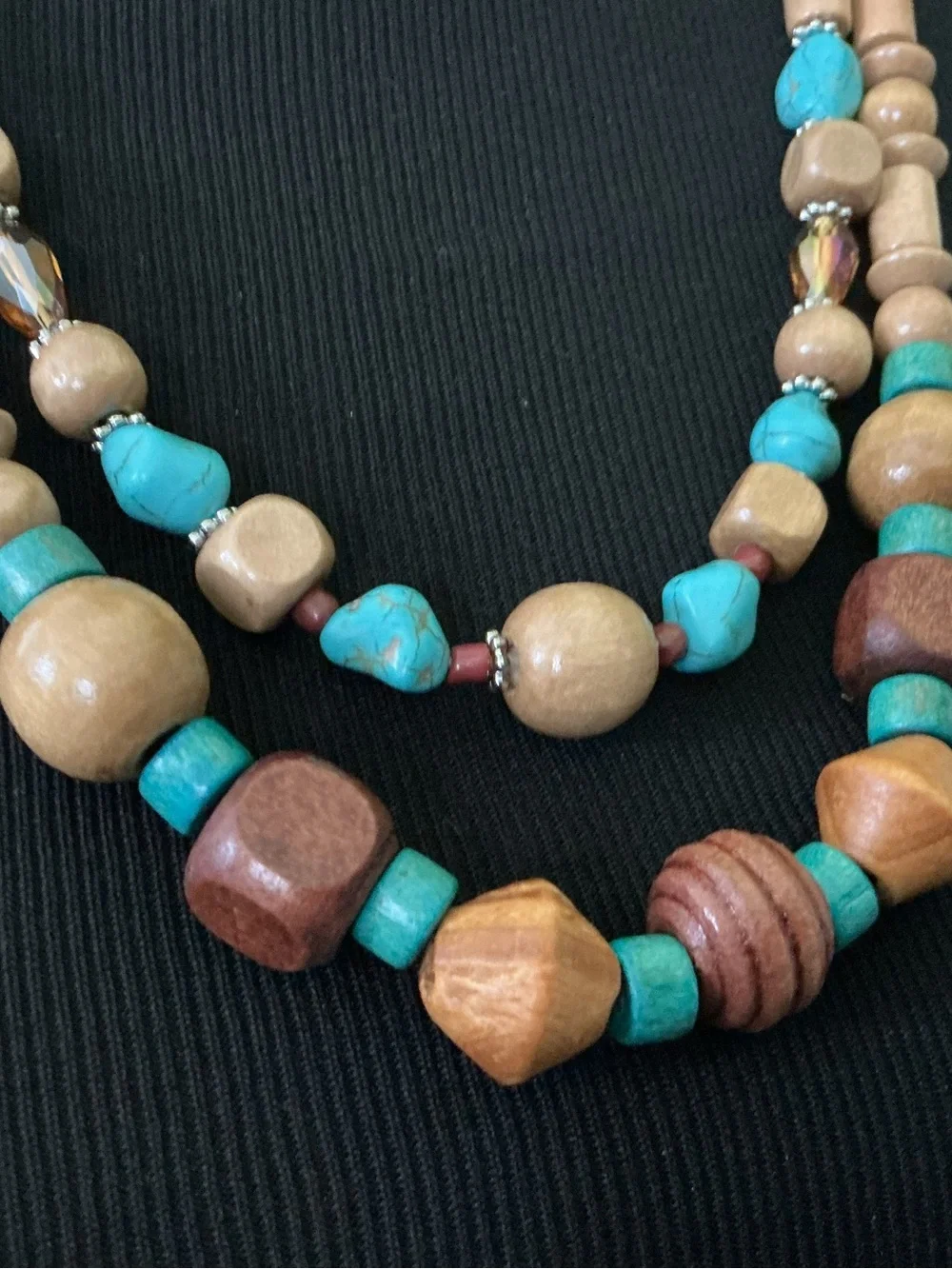 4 Piece Jewelry Set Turquoise and Tan Beaded Wood